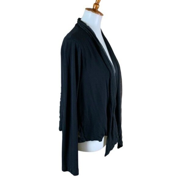 Babakul Black Cardigan Medium Open Front Silk Viscose Cutout Back Geometric - Picture 4 of 7